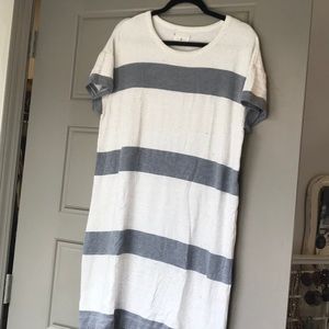White and grey striped t shirt dress